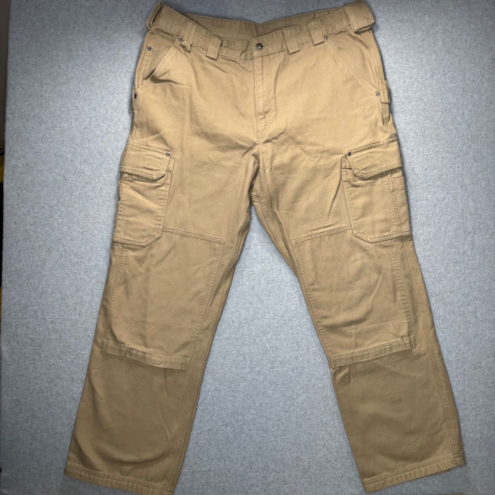 Duluth Trading Co Fire Hose Cargo Pants Mens 42x32 Tan Cotton Canvas Workwear - Picture 1 of 9